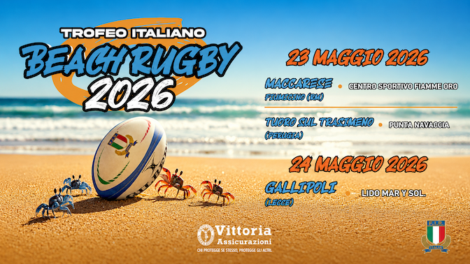 Al via il Trofeo Italiano Beach Rugby 2026: primo weekend tra Tuoro, Maccarese e Gallipoli