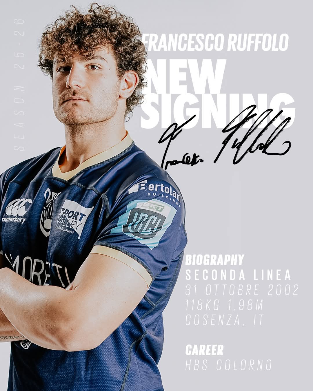 Francesco Ruffolo sarà un giocatore delle Zebre dalla stagione 2025/26